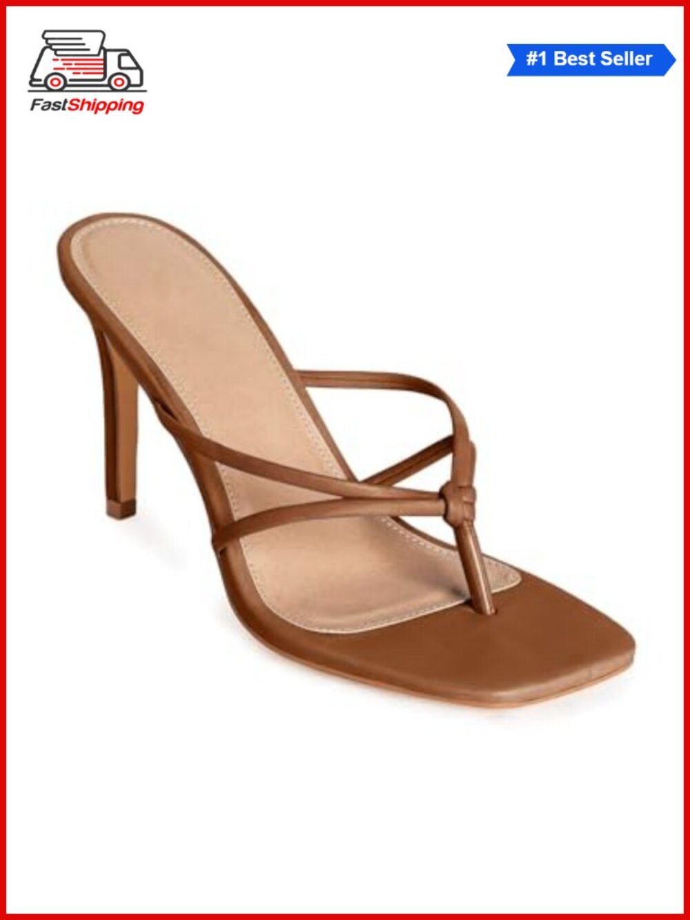 Womens Leather Square Toe Strappy Heeled Sandals Slip On Dressy